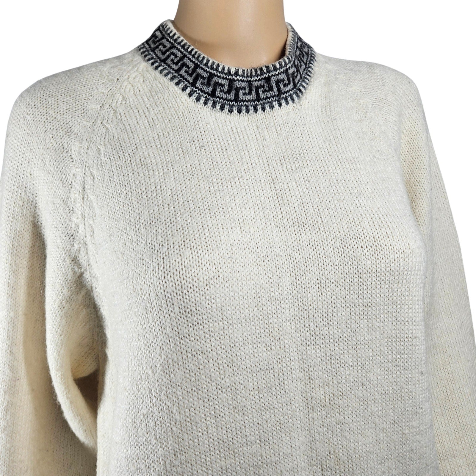 Cream PERU ALPACA Handknit Pullover Tunic Sweater Alpaca Wool Design Size Medium