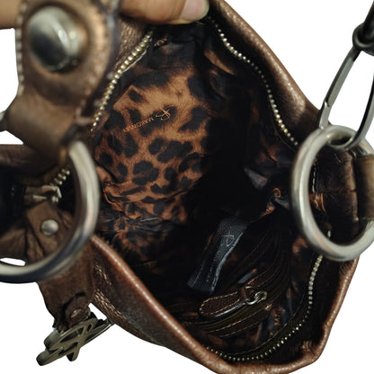 B Makowsky Brown Pebble Leather Zip Top Crossbody Shoulder Bag Silver Hardware