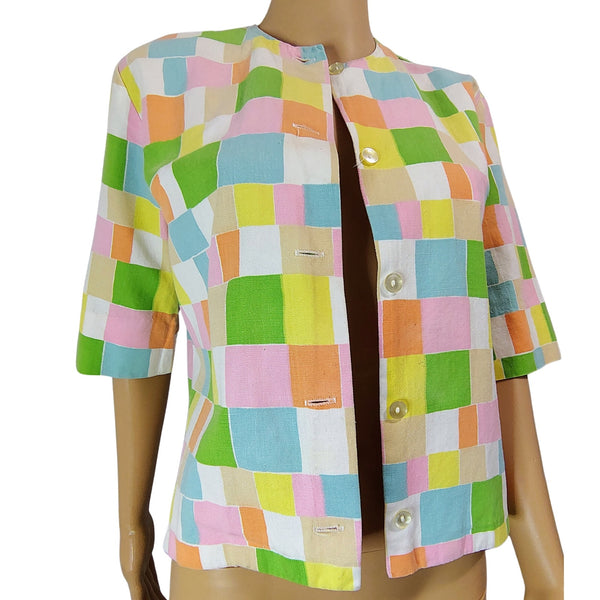60s Alfred Paquette Mod Square Box Cut Style Blazer Light Jacket Cover Up Size S [Vintage]