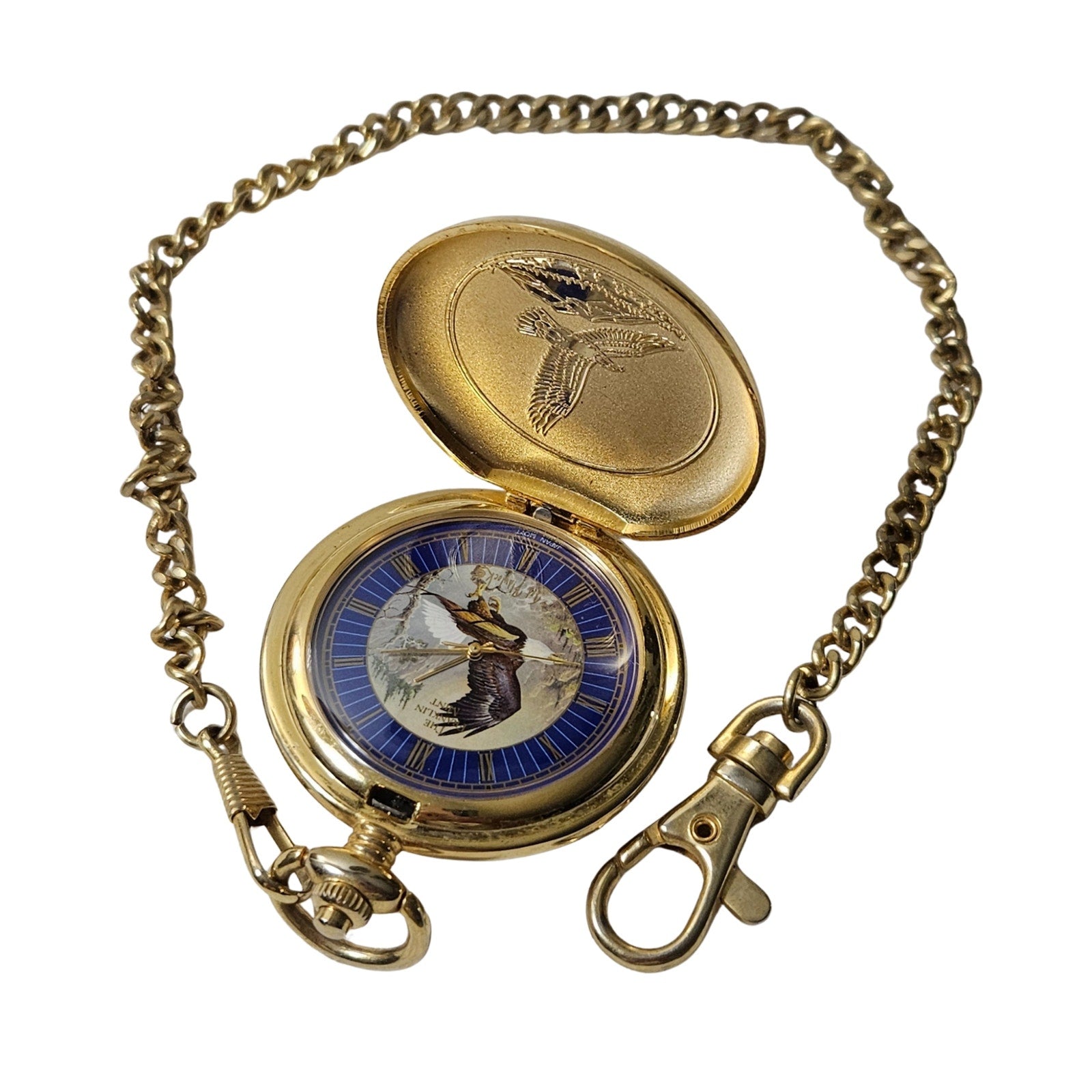 Gold  Franklin Mint Bald Eagle Pocket Watch Chain Vintage Ted Blaylock Chilkat [Vintage]
