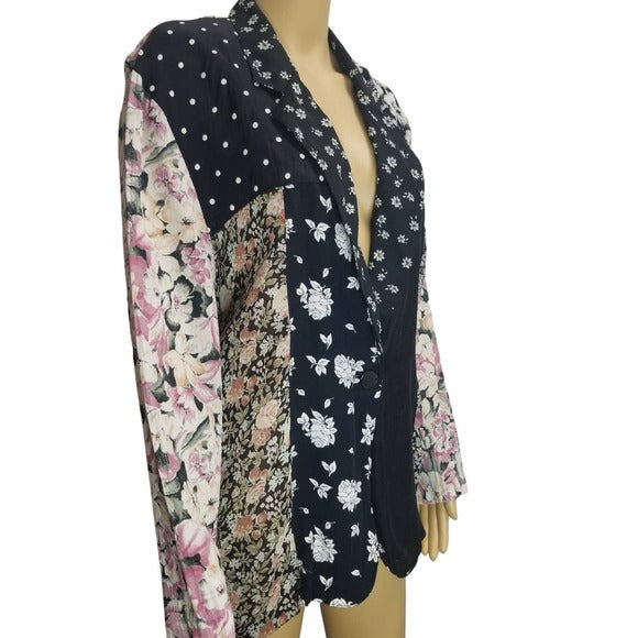Vintage Patchwork JUDY KNAPP Blazer Floral Striped Size Small