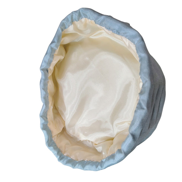 1960s Light Blue Pill Box Hat Hand Crafted Pleated Hat Band Design Size 6 [Vintage]