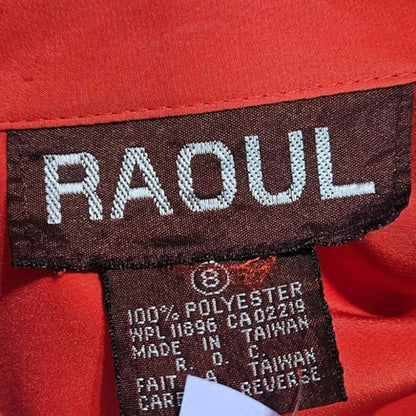 1990s Raoul Tomatoe Red Ruched Waist Short Sleeve Button Up Collar Dress Size 8