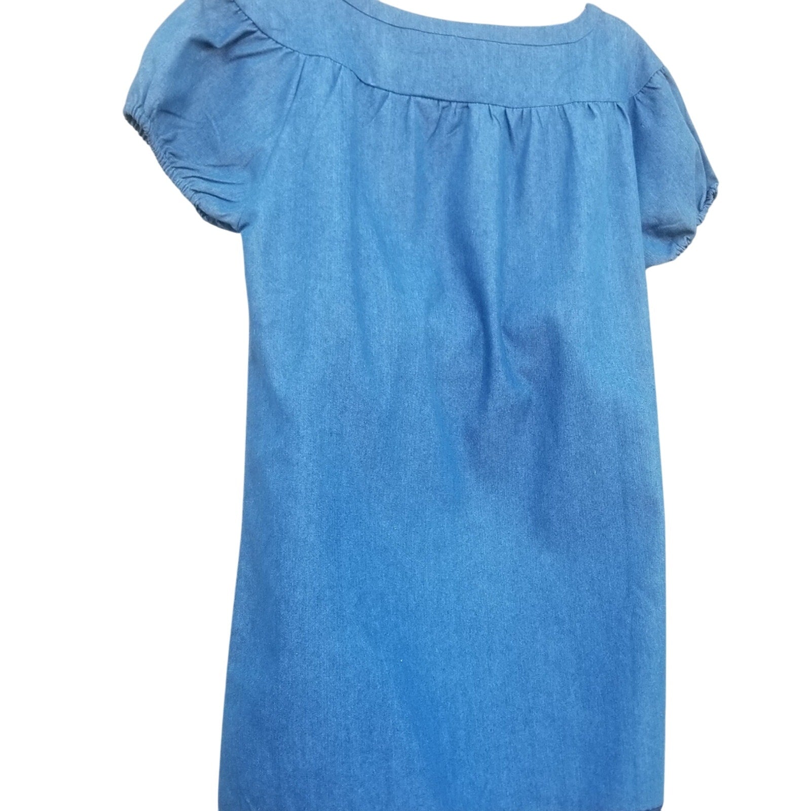 Heart Soul Embroidered Short Blue Jean Dress Cap Sleeves Lined Lace Hemline Size Large