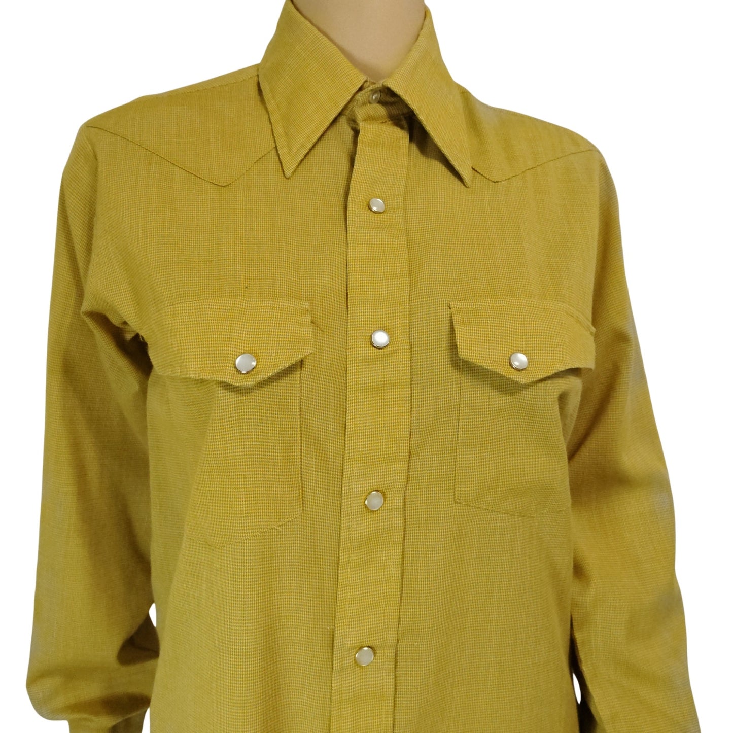1970s Western Long Sleeve Collar Shirt Mustard Yellow Pearl Snap  Size Small [Vintage]