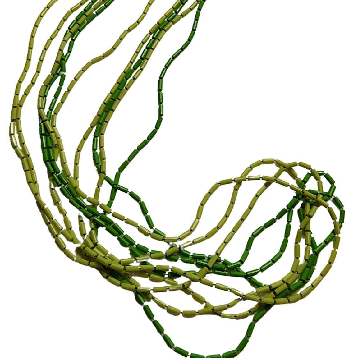 Opera length Retro 5 strands Green Plastic Beaded Necklace Three Shades of Green [Vintage]