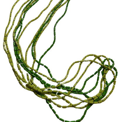Opera length Retro 5 strands Green Plastic Beaded Necklace Three Shades of Green [Vintage]