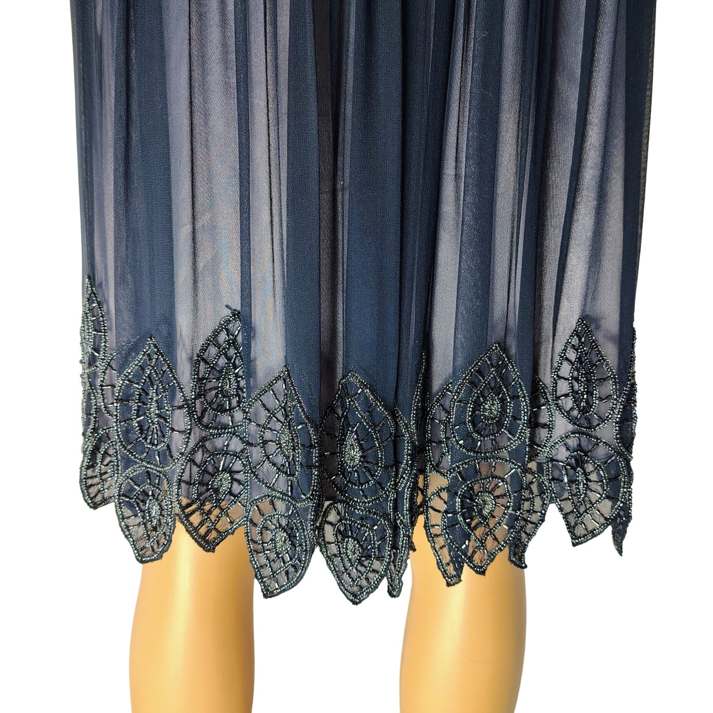 100% Silk Adrianna Papell Evening Formal Semi-Formal Dress Beaded Tank Top SZ 8P