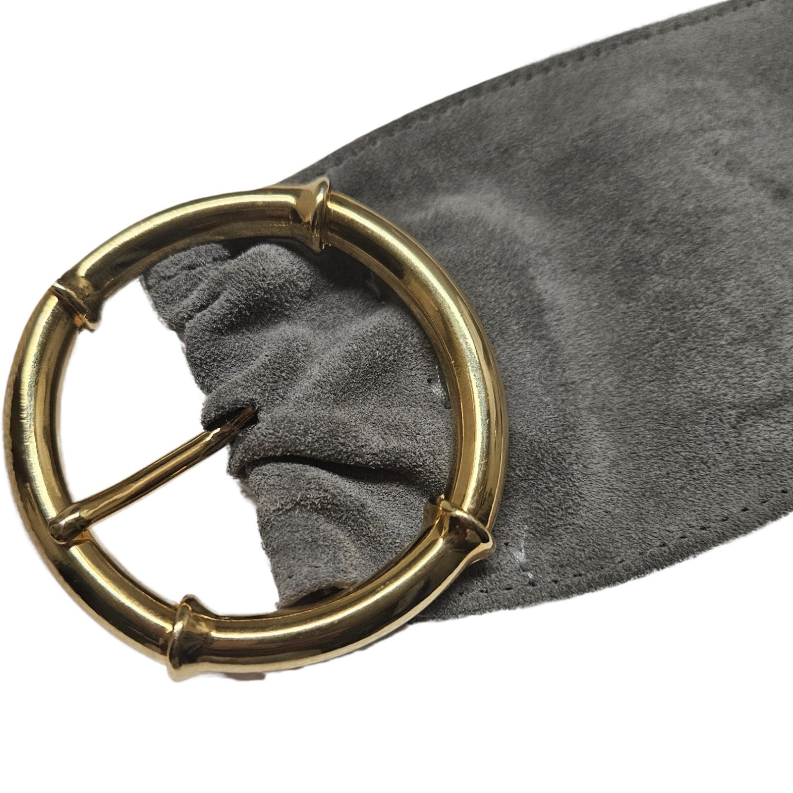 Avignon Genuine Leather Gray Suede Wide Cinching Belt Gold Pull Through Buckle [Vintage]