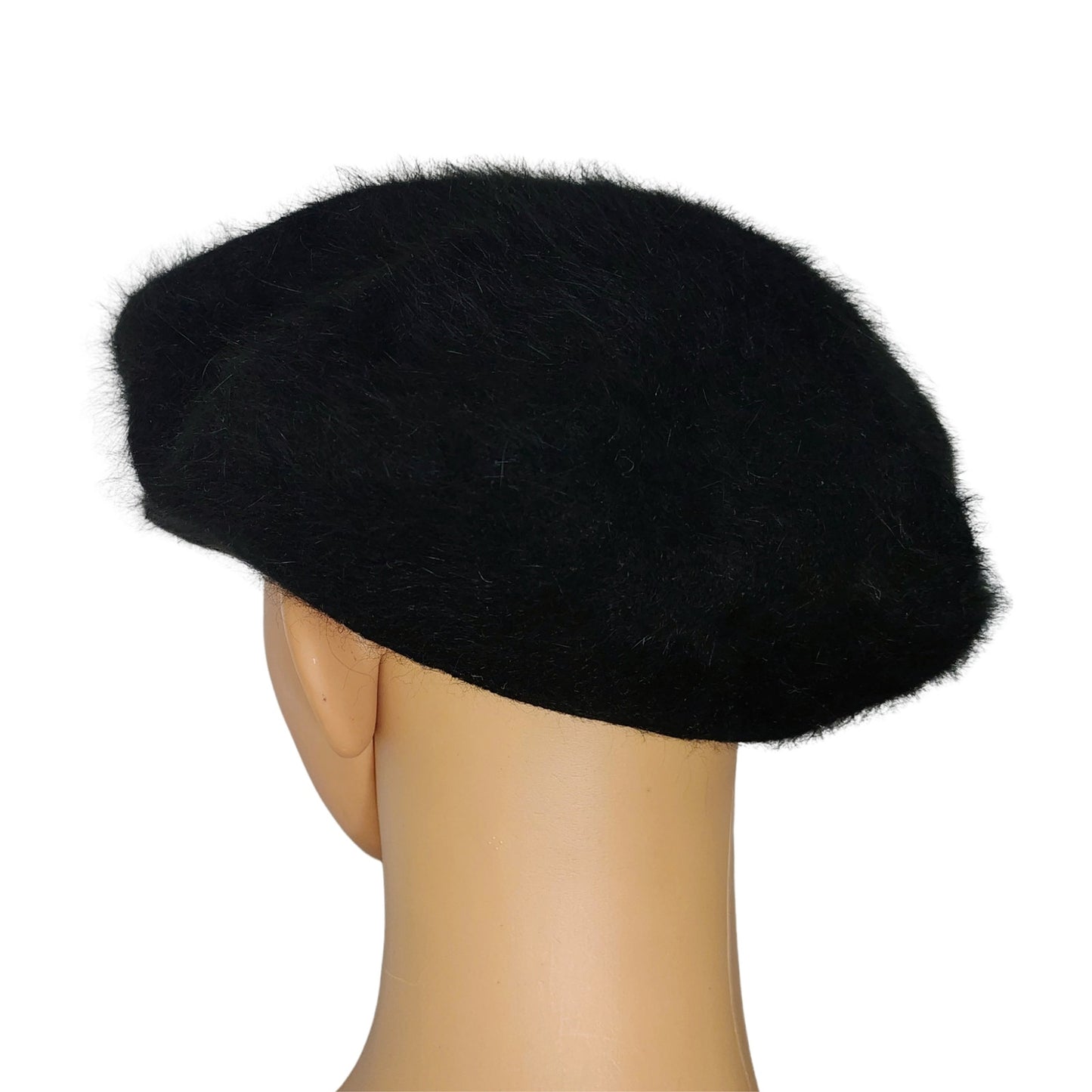 1990s Black Page Boy Cap Liz Claiborne Wool Rabbit Fur Blend Hat Small [Vintage]