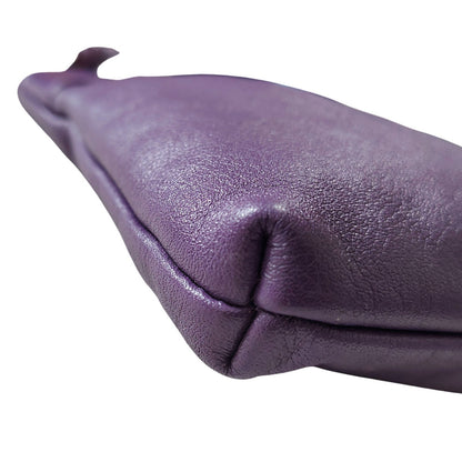 1980s Borsa Veneto Purple Genuine Leather Clutch Handbag Wristlet Top Zip Bag [Vintage]