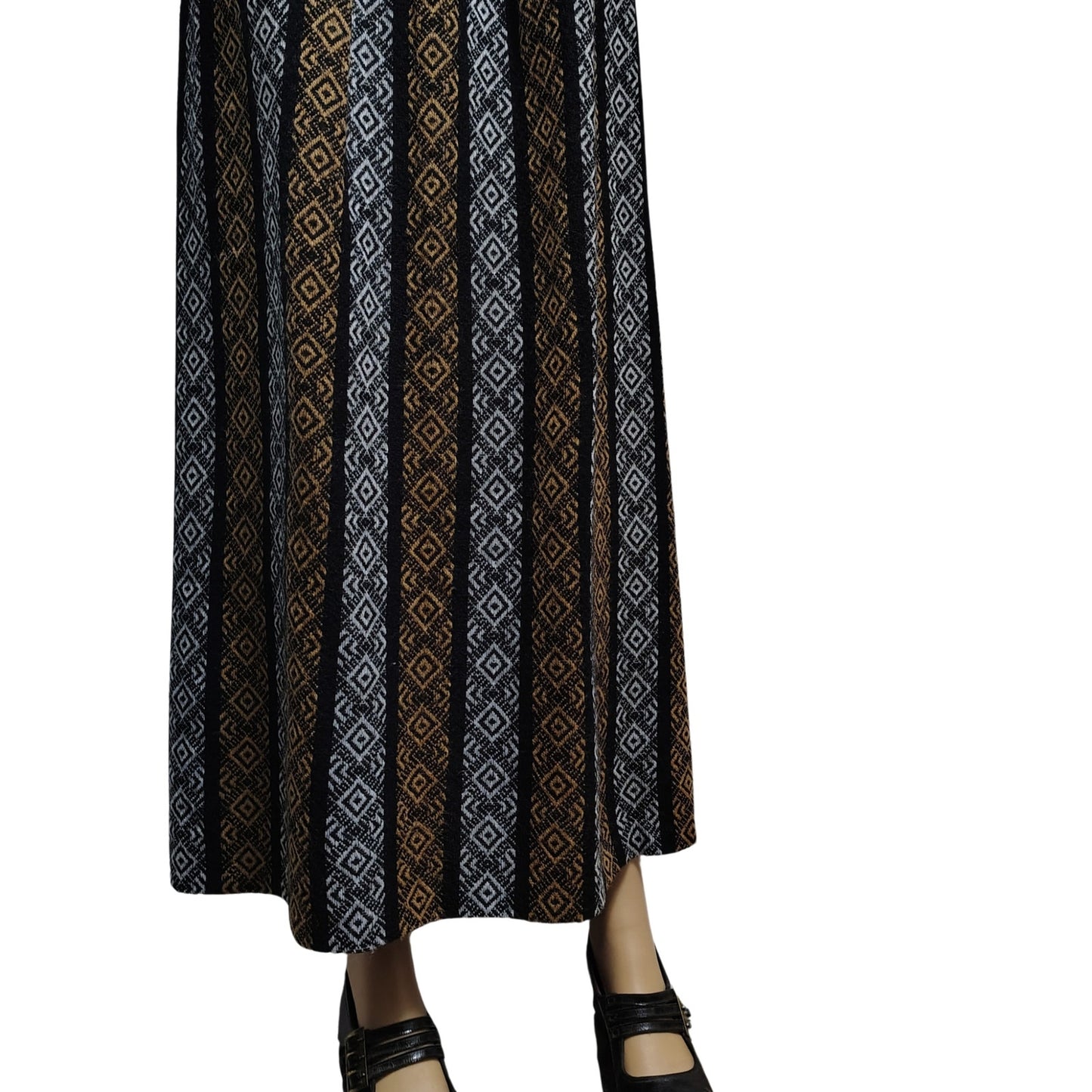 1960s High Waisted Handmade Tribal Boho Print Maxi Skirt Grommet Tie Front Size XXS [VINTAGE]