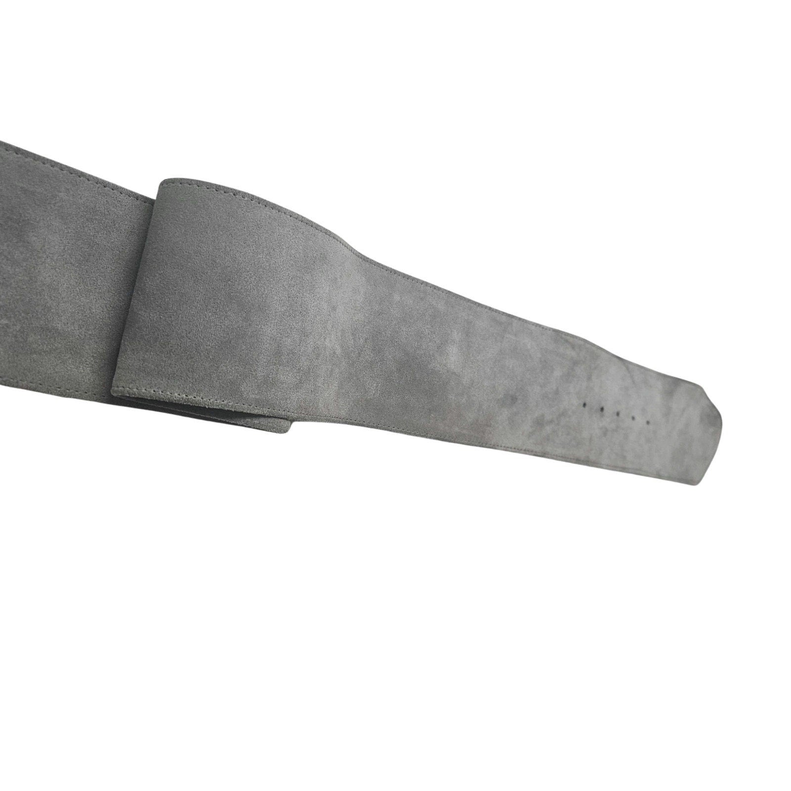 Avignon Genuine Leather Gray Suede Wide Cinching Belt Gold Pull Through Buckle [Vintage]