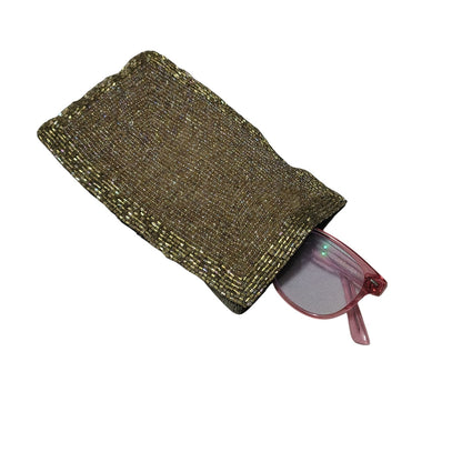 1980s Beaded Light Brown Handbag Flex Frames Eyeglass Rectangle Pouch