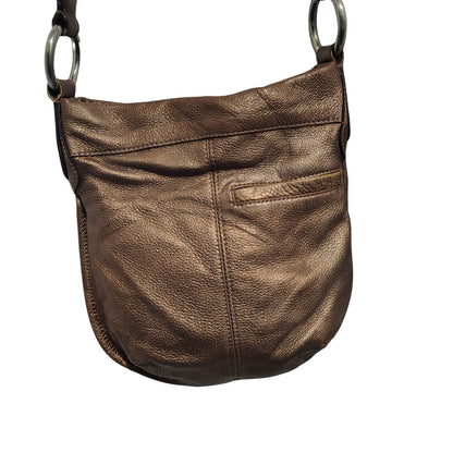 B Makowsky Brown Pebble Leather Zip Top Crossbody Shoulder Bag Silver Hardware