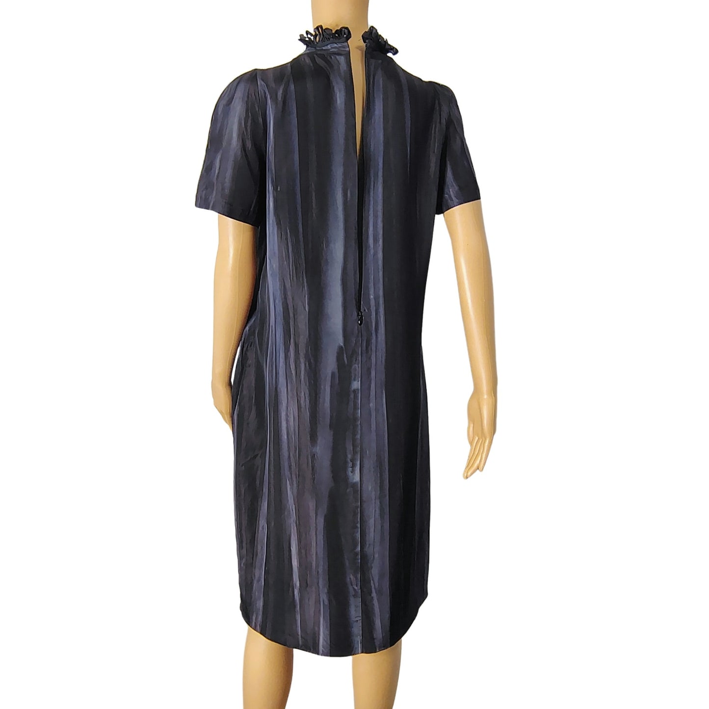 Silk Black Gray Marni Midi High Neck A Line Sheath Dress Lined Size 8 US 44 IT