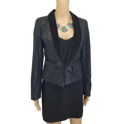 Velvet Lapel Fitted Single Breast Guess Tuxedo Jacket Back Split Size Small [VINTAGE]
