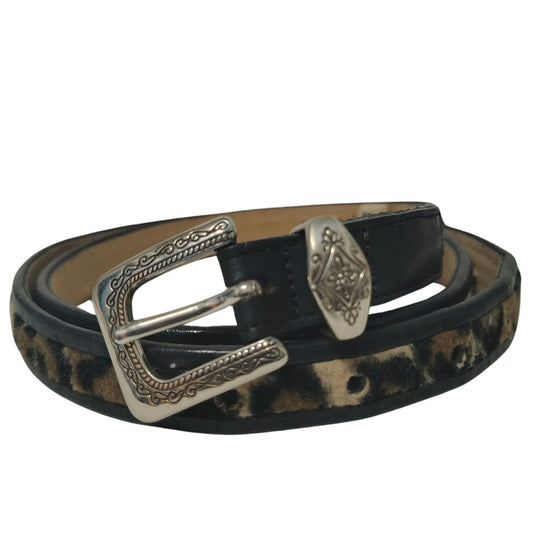 Brighton Soft Faux Leopard Skin Black Cowhide Leather Skinny Belt Size Medium