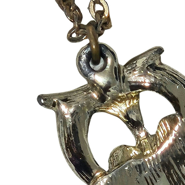 Cream Owl Enamel Coated Pendant on Gold Thin Light Weight Chain Link Necklace