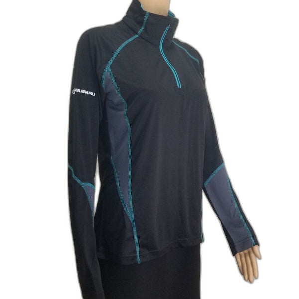 Subaru Black Label Black with Blue Pullover Zip Up Collar Shirt Size Small