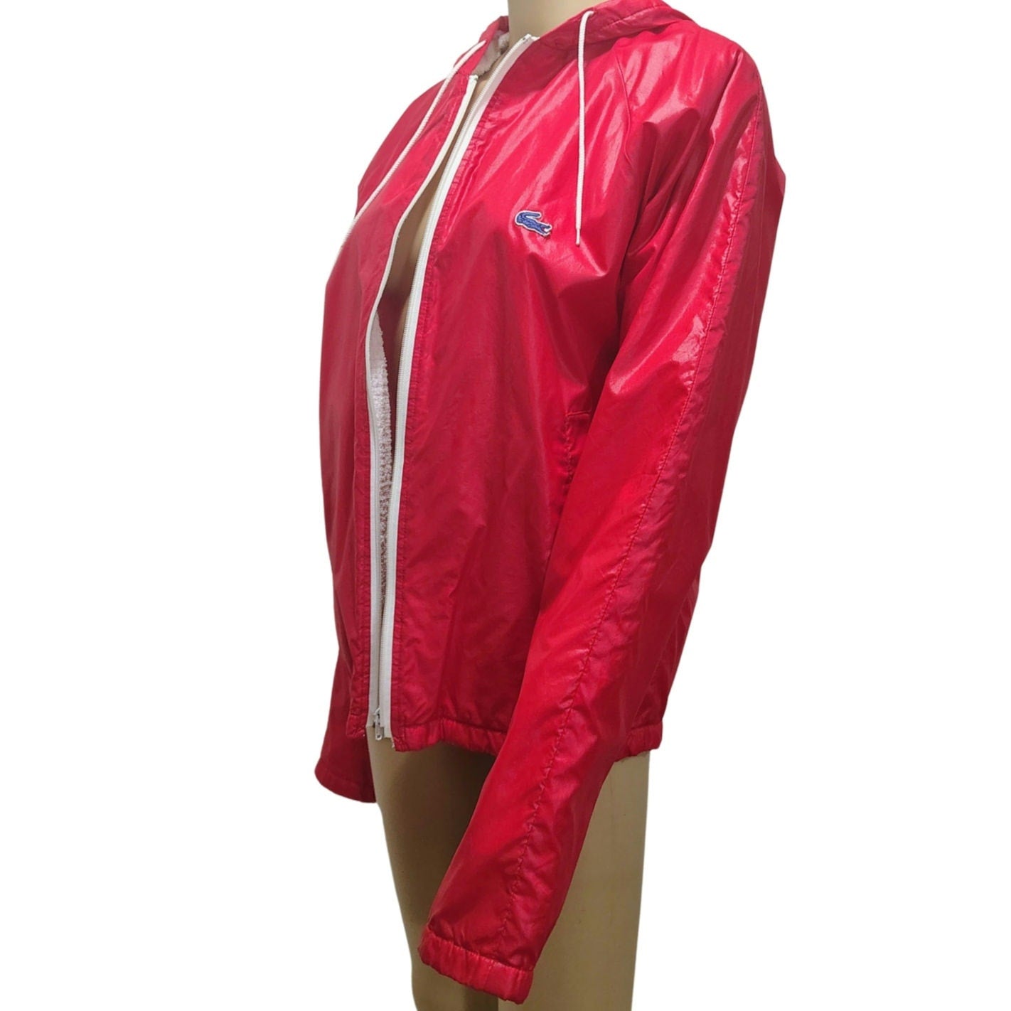 80s Red Izod Lacoste Nylon Windbreaker Jacket Terry Cloth Zip Up Hoodie [Vintage]