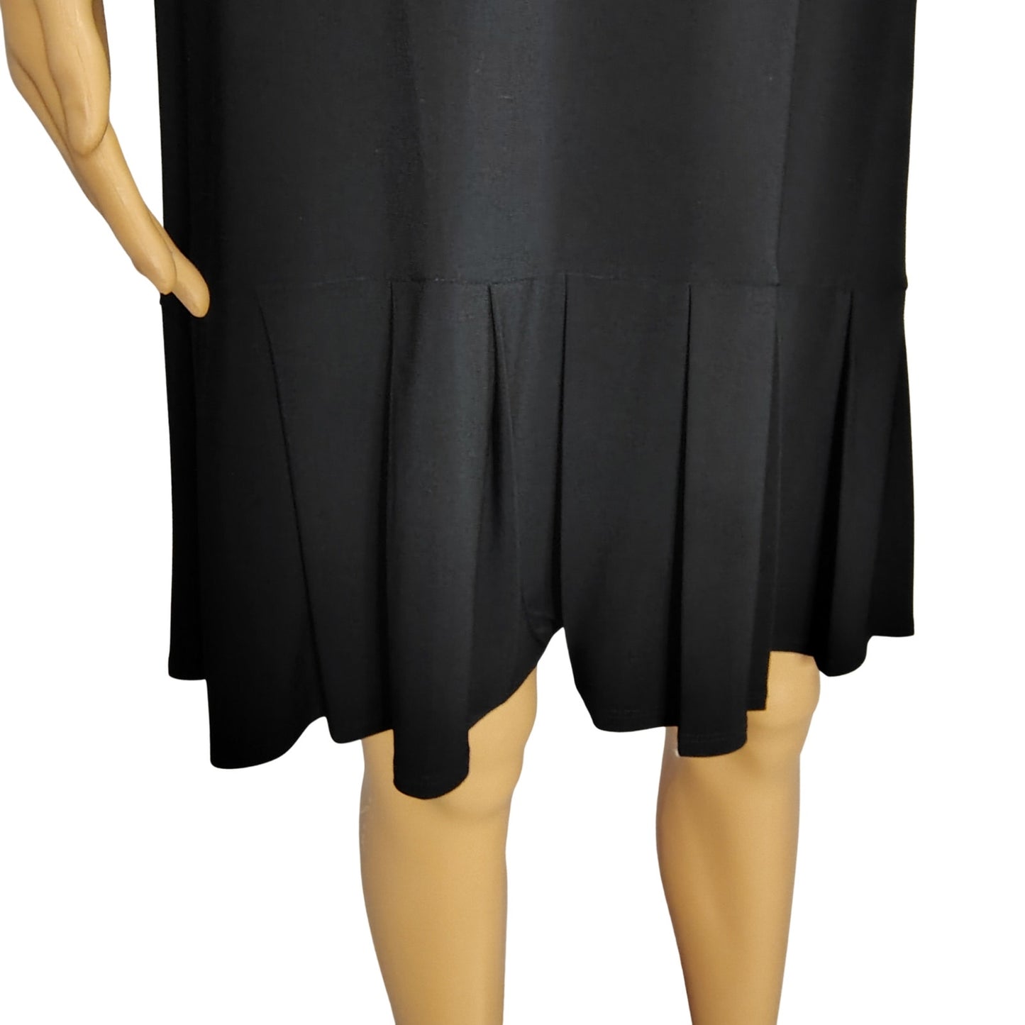 Black  Metallic Embellished VNeck Flapper Inspired Pleat Hem Drop Waist Dress