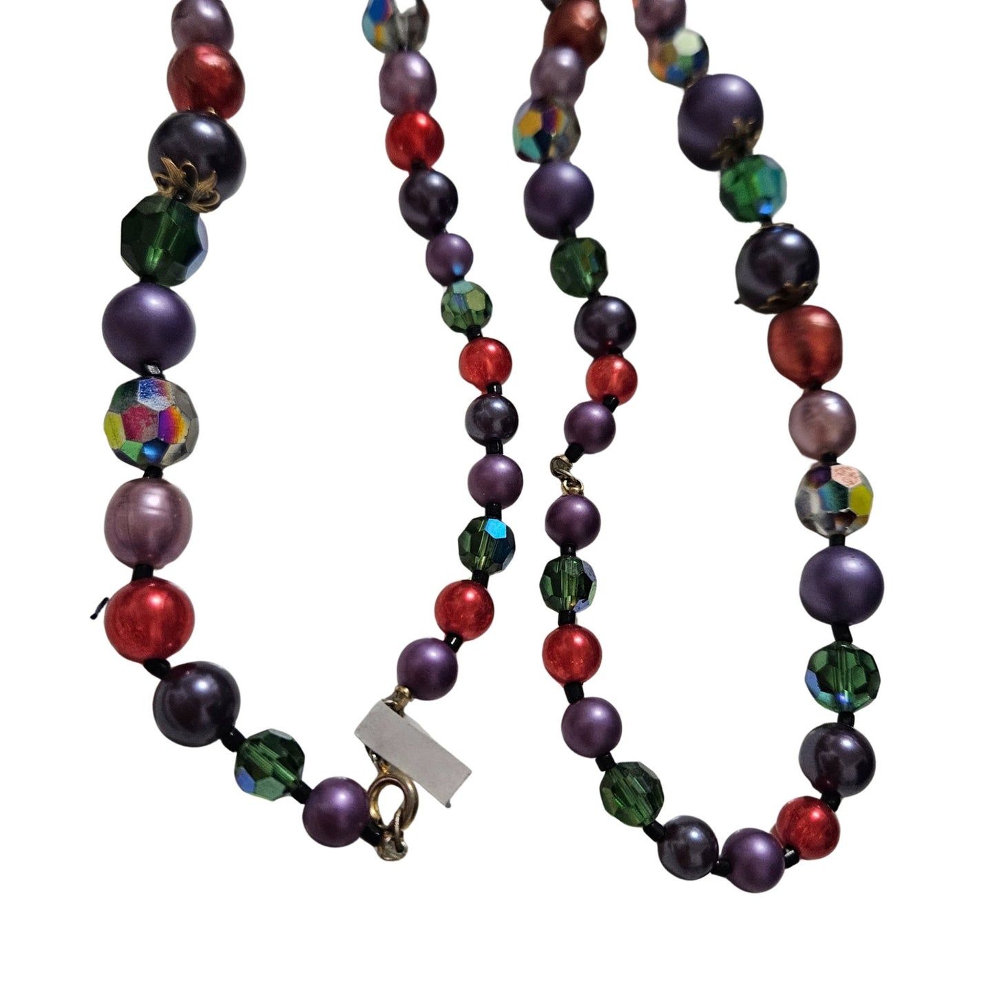 1950s Aurora Borealis Carnival Glass Plastic Beaded Opera Length Necklace [Vintage]