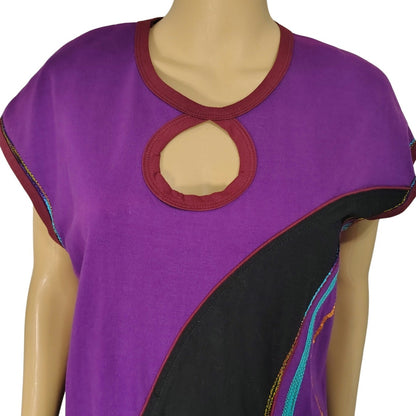 Purple Rising International A Line Midi Dress Mixed Applique Details Two Pockets