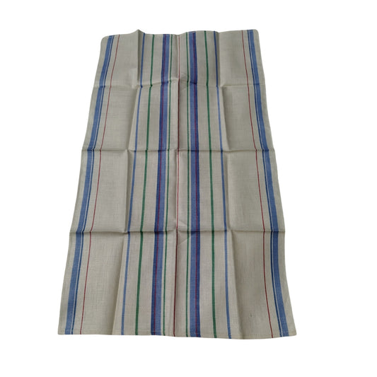 40s 50s Pure Linen Striped Tea Towel Unused French Tea Towel Stripes on Cream