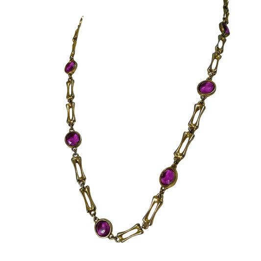 MCM Gold Purple Glass Beads Gold Links Opera Length Costume Jewelry Necklace