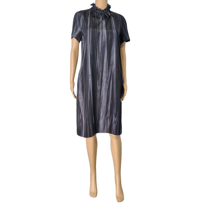 Silk Black Gray Marni Midi High Neck A Line Sheath Dress Lined Size 8 US 44 IT