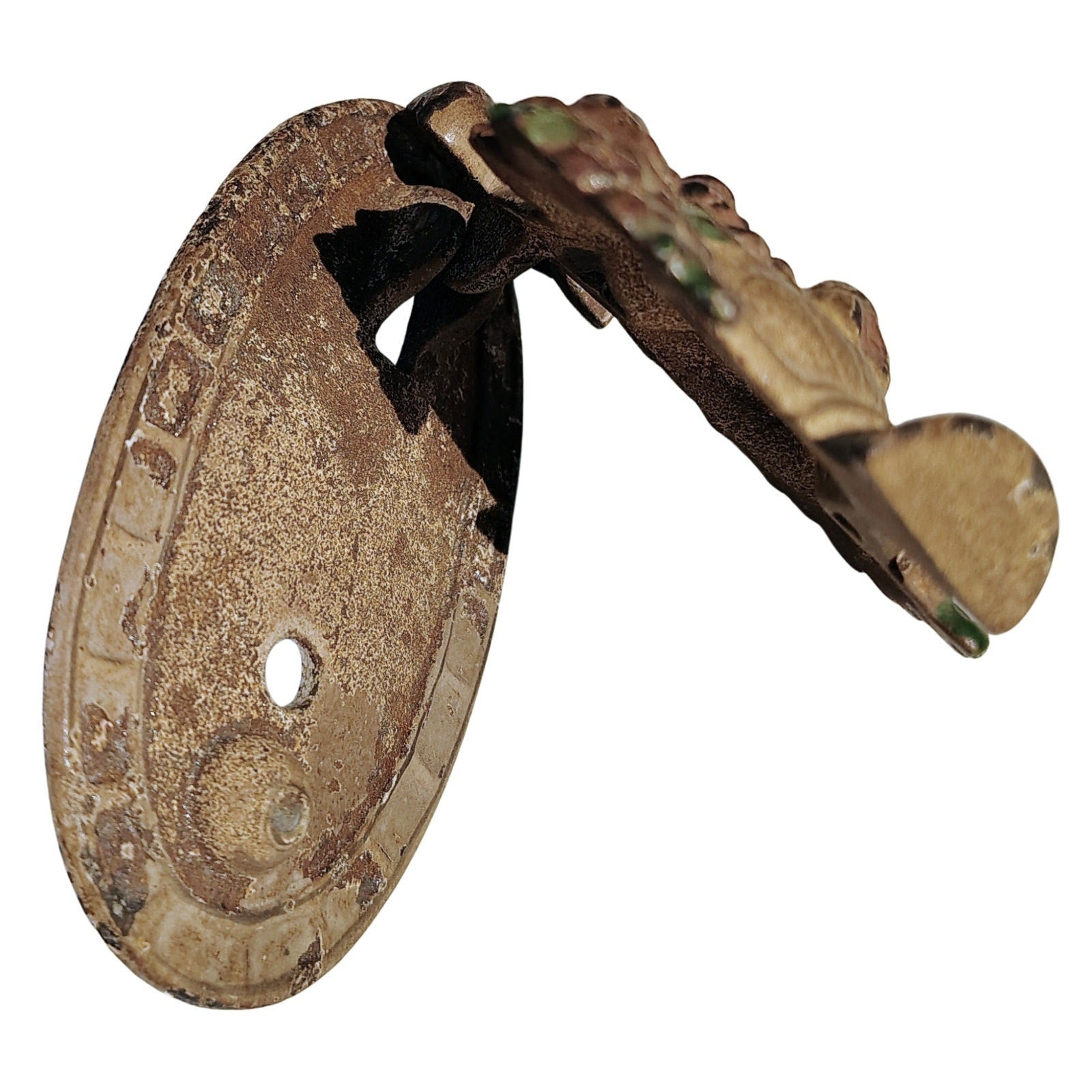 1920s Hubley Cast Iron Flower Basket Ribbon Door Knocker Cream [Antique]