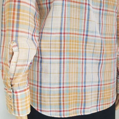 1970s Levi's Western Cowboy Button Up Shirt Big E White Tab Plaid Size Medium [Vintage]