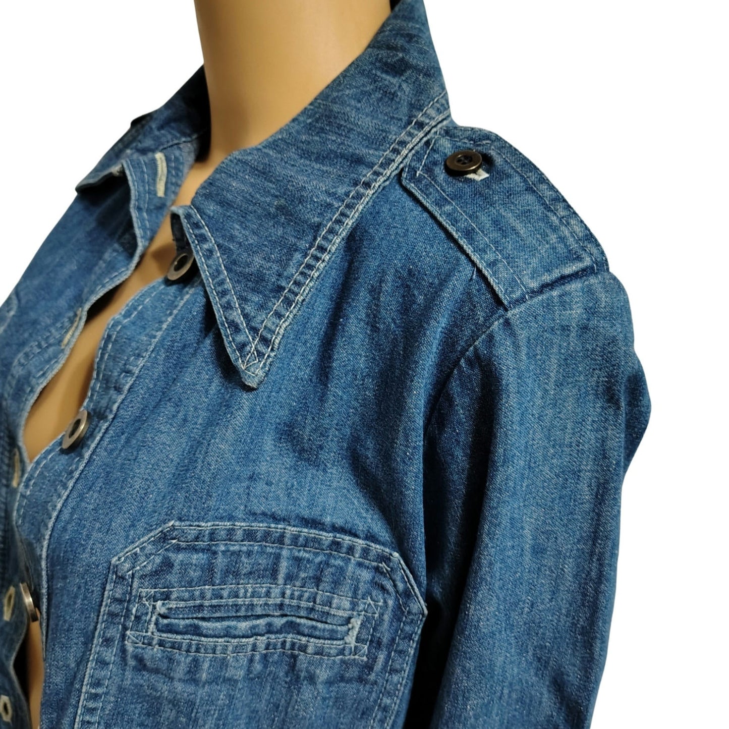 1970s Denim Wingtip Button Up Multiple Pockets Jacket Work Leisure Womens SZ 12