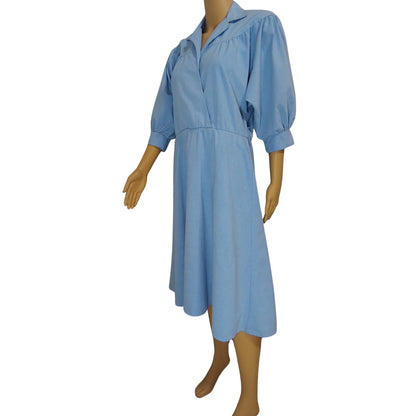 1990s Blondie Me Blue Jean Puffy Sleeve Fit Flare Dress Size Large Y2K [Vintage]