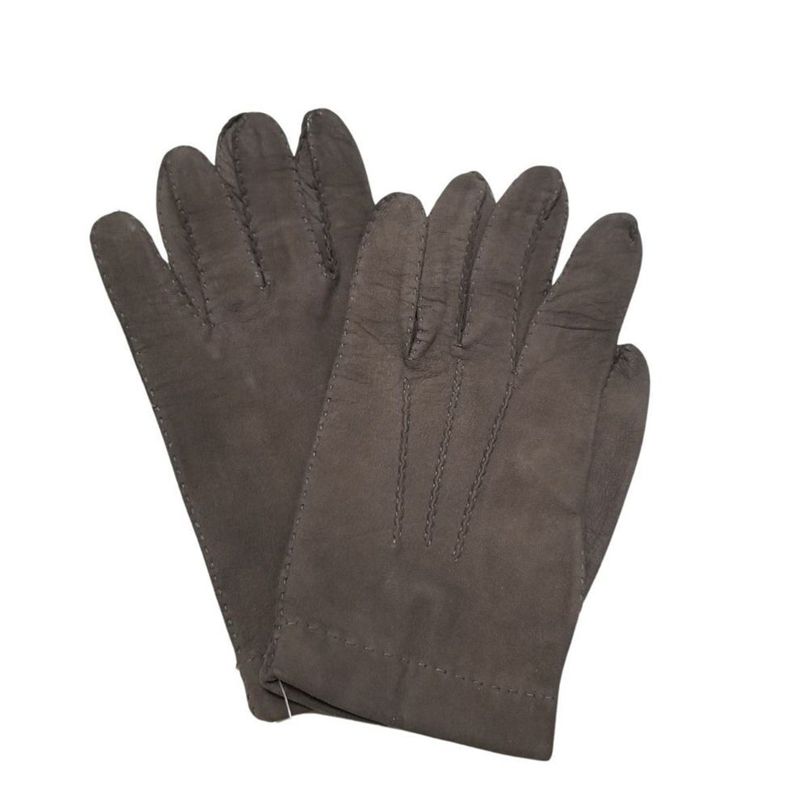 Taupe Suede Leather Fitted Gloves Seam Detail Unlined Women's Large [VINTAGE]