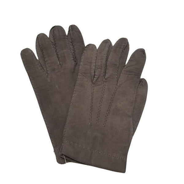 Taupe Suede Leather Fitted Gloves Seam Detail Unlined Women's Large [VINTAGE]