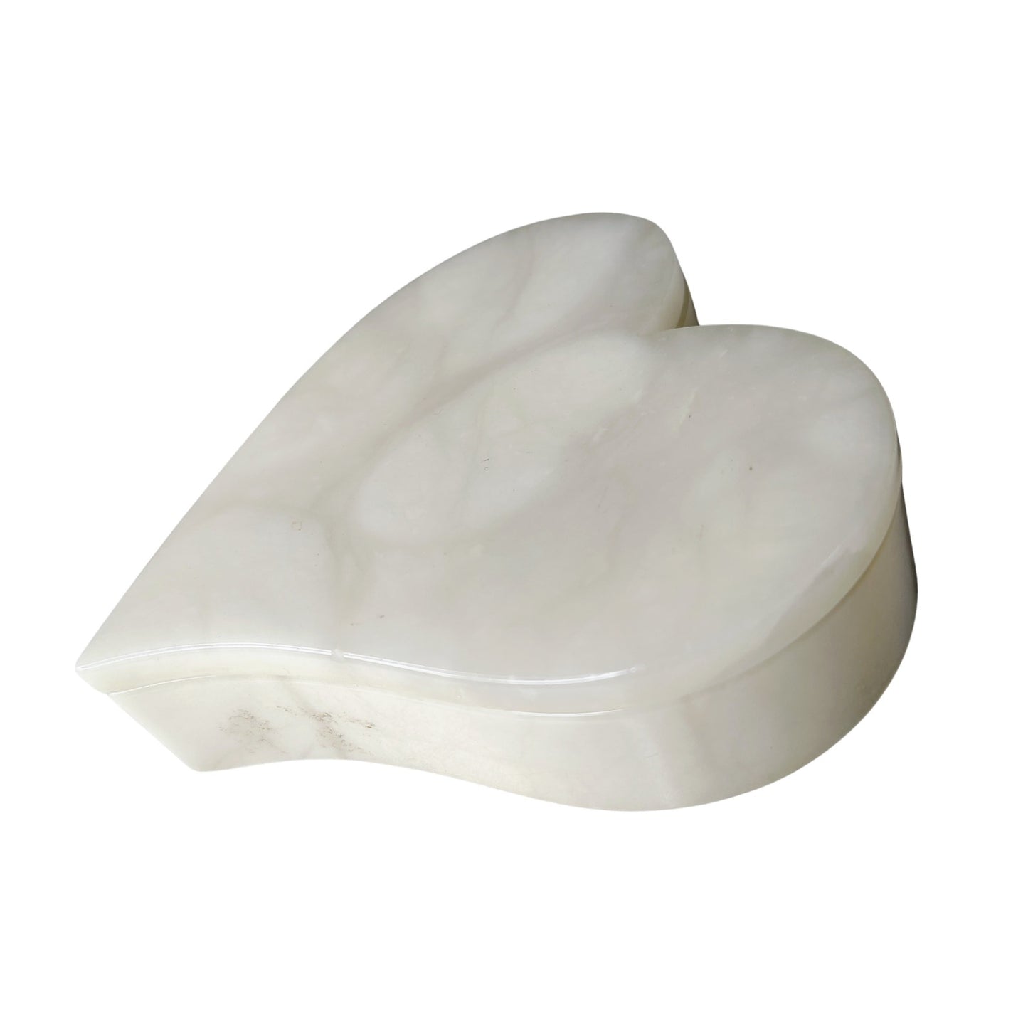 Off White Ducceschi Genuine Alabaster Trinket Dish Heart Keepsake Box Swivel Top