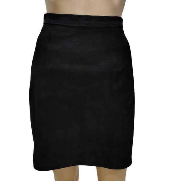 1990s Black Suede Pencil Short Skirt Outerwear by Phoenix Size 5/6 [Vintage]