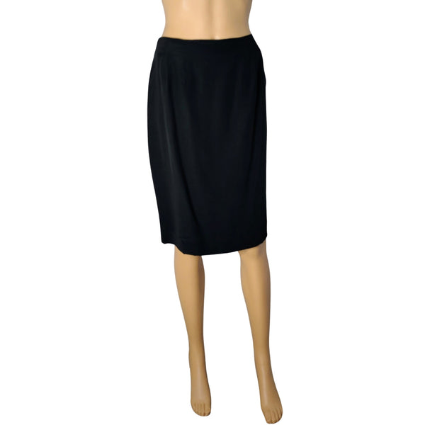 100% Silk 1990s Lined Black Pencil Skirt Back Zipper Back Slit Size 8 Like New