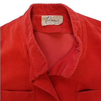 VINTAGE VELVET Boho Long Red Jacket Floor Length Side Slits Gold Button Size Small  [Vintage]