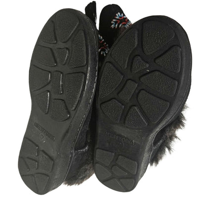 Minnetonka Mukluk Bead Detail Black Genuine Suede Leather Faux Fur Size 7 Womens