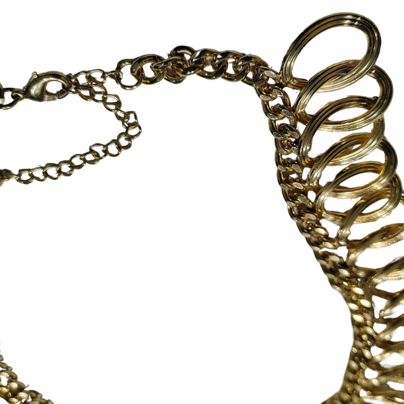 60s Textured Gold Chunky Interlocking Rings Collar Statement Necklace [Vintage]