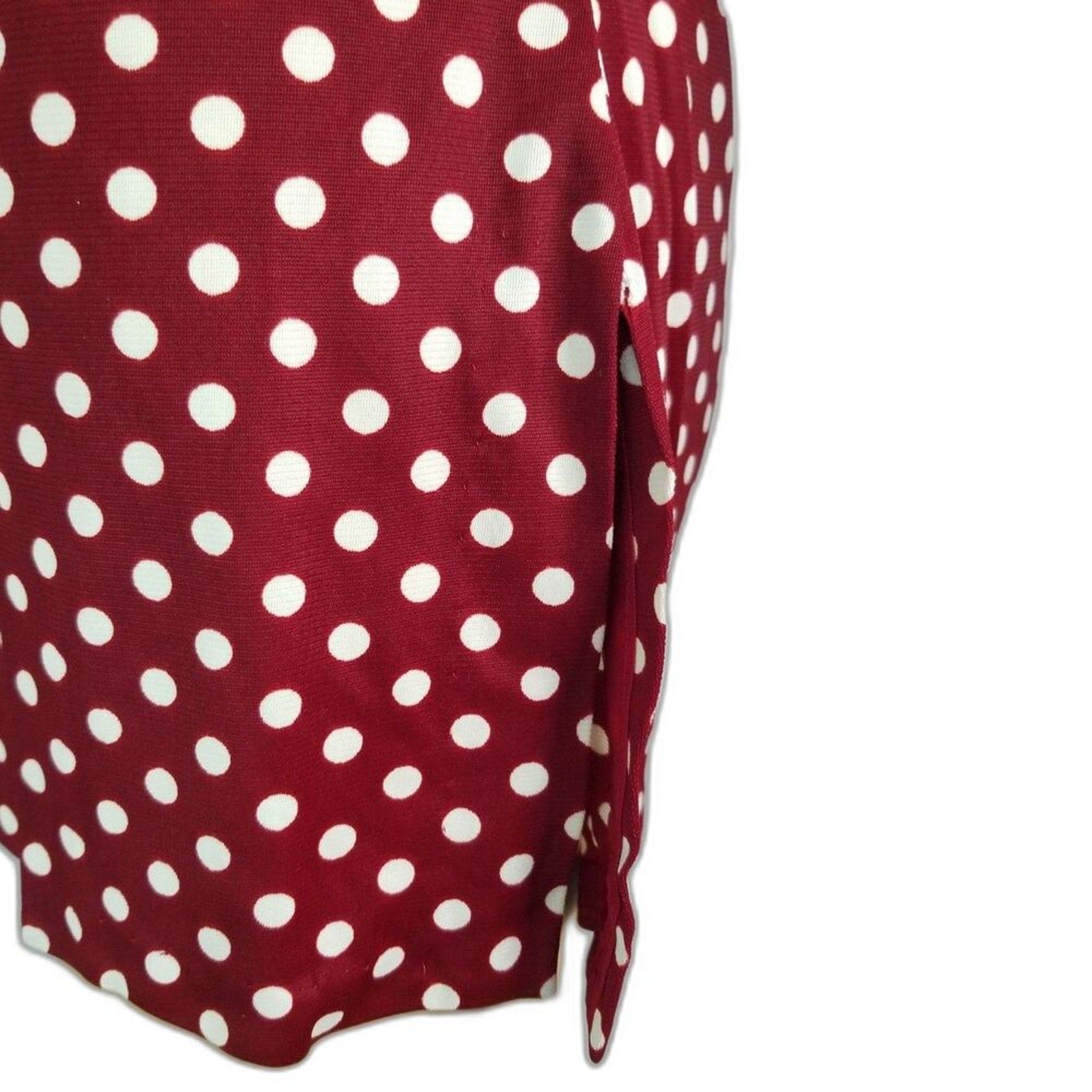 60s Vintage Go Go Burgundy White Polka Dot Long Sleeve Collar Tunic  Size Small [Vintage]