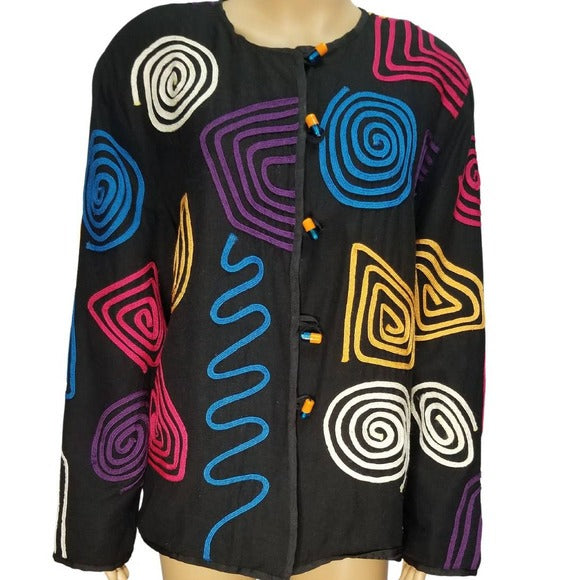 1980s Box Cut Geometric Line Design Blazer ALLURE Size Large [VINTAGE]