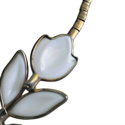 Vintage Crown Trifari White Milk Glass Flower Poured into Gold Tone Necklace