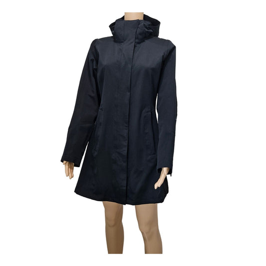Patagonia Black Zip Up Long Winter Lined Jacket with Hoodie Size Small Womens