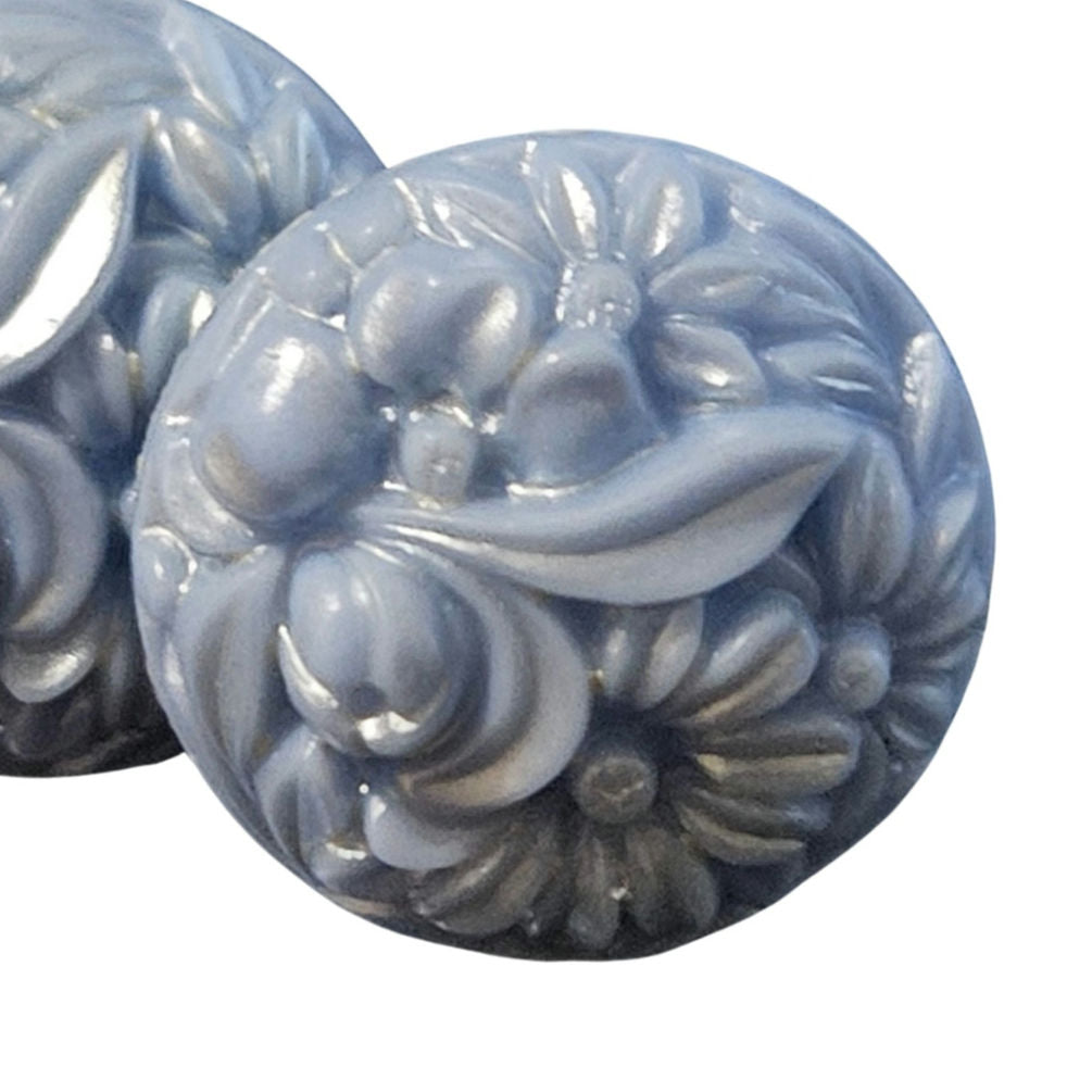 Mid Century Victorian Molded Floral Periwinkle Blue Stone Clip on Earrings [Antique]