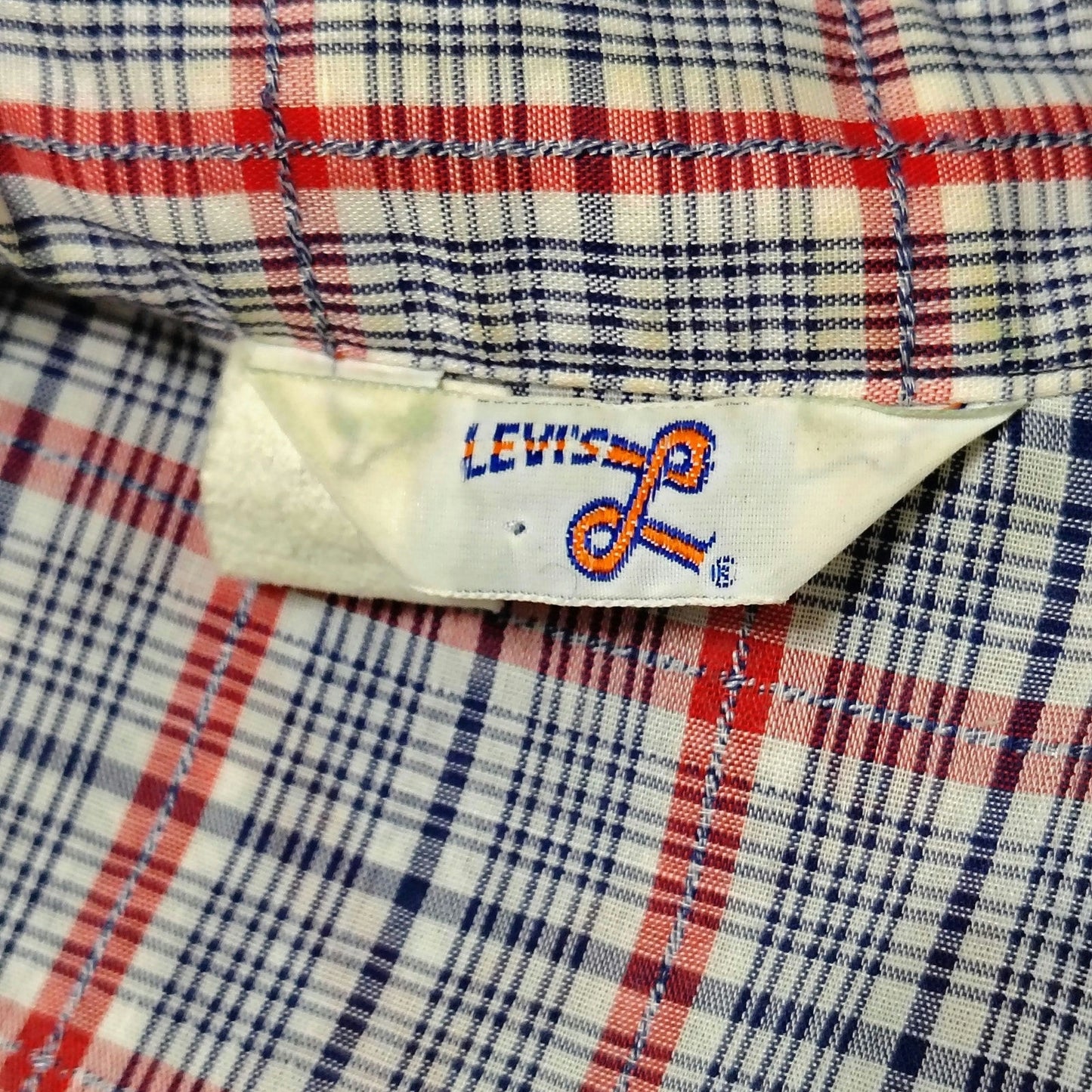 60s Blue Red Levis Western Cowgirl Button Up Shirt Pearl Snap Button Size Small [Vintage]