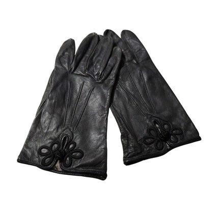 Vintage Anne Klein Aris Black Soft Leather Frog Closure Gloves Size Large Womens